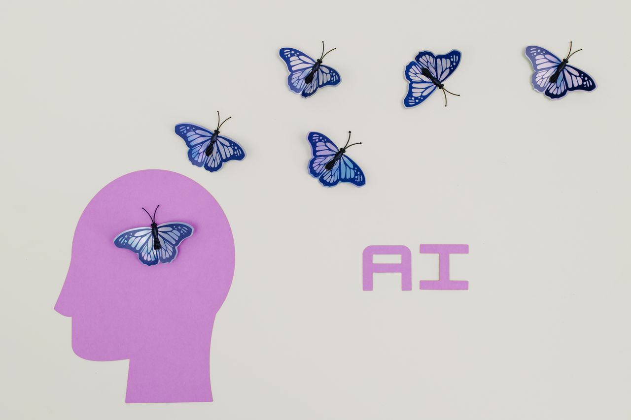 Crafting Captivating Headlines: Your awesome post title goes here Surreal AI conceptual art featuring butterflies and a human head silhouette in a minimalistic style.